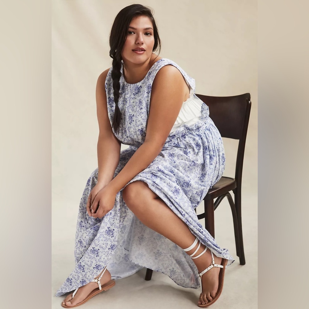 Selkie Pinafore Printed Midi Dress Anthropologie Plus 1X NWT